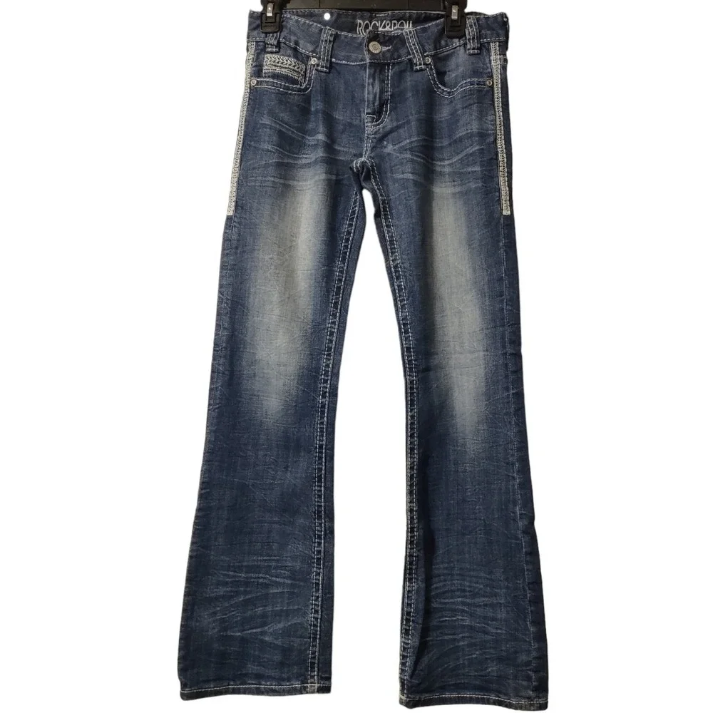 Bootcut Jeans Rock and‎ Roll Cowgirl 27x32 Western Y2K Cowgirl WD-5611 Denim Low